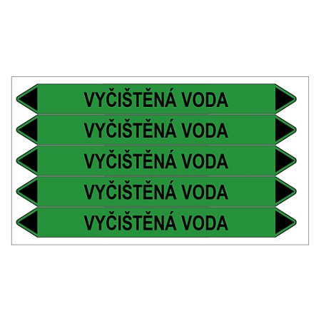 Značení potrubí, vyčištěná voda,5 ks, 150 × 12 mm